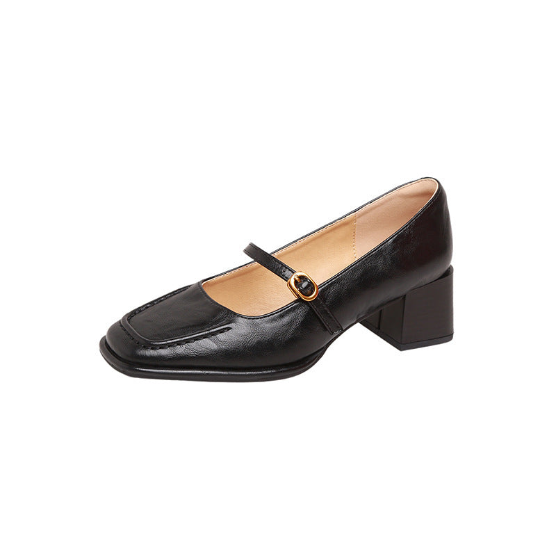 Damen elegante Mary Janes mit Blockabsatz und modischer Schnalle EB