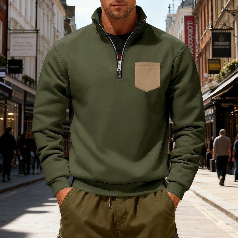 Herren modischer Sweatshirt mit halbem Reißverschluss und aufgesetzter Tasche EB