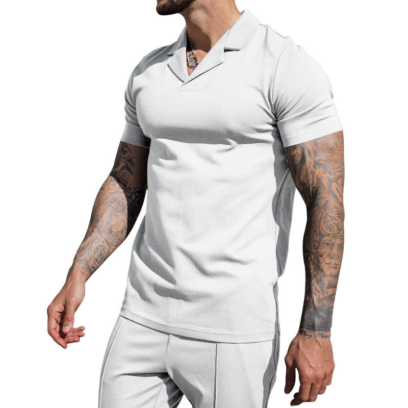 Herren Kurzarm Hemd mit klassischem Henley-Ausschnitt und strukturierter Oberflächenbeschaffenheit EB