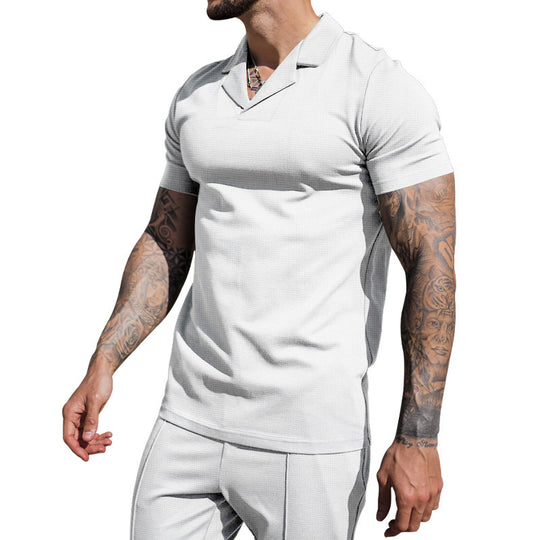 Herren Kurzarm Hemd mit klassischem Henley-Ausschnitt und strukturierter Oberflächenbeschaffenheit EB