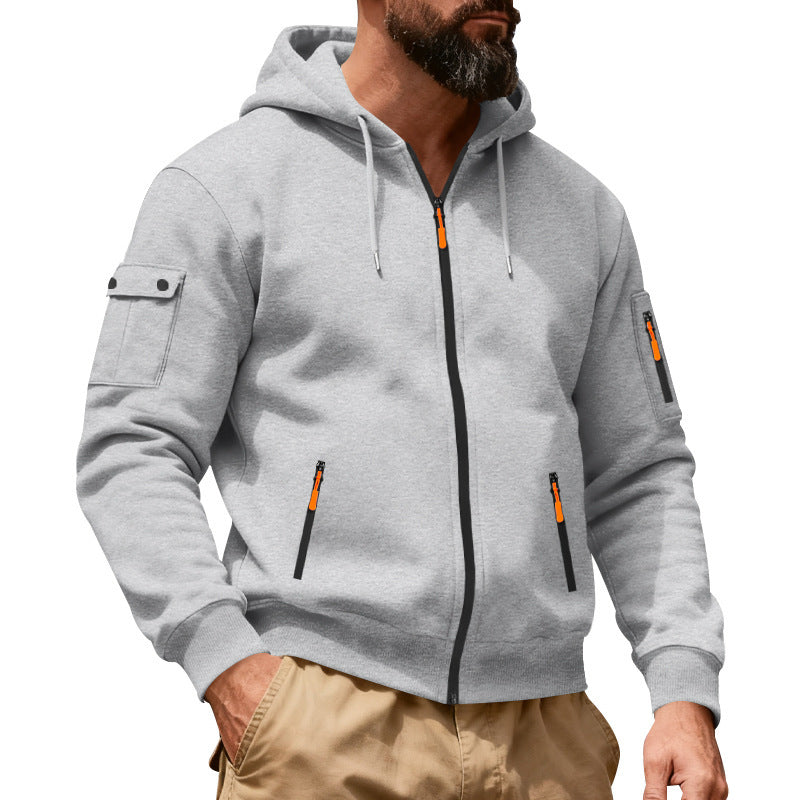 Herren nan Kapuzenjacke mit Vollreißverschluss, Utility-Taschen und gerippten Bündchen EB