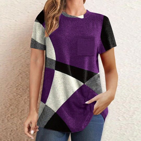 Damen T-Shirt mit modernem geometrischen Design und praktischer Brusttasche EB