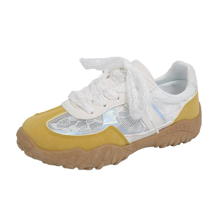 Damen modische Sneakers mit eleganter Spitze und transparenter Schnürung EB