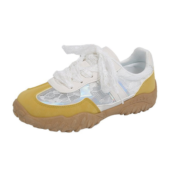 Damen modische Sneakers mit eleganter Spitze und transparenter Schnürung EB