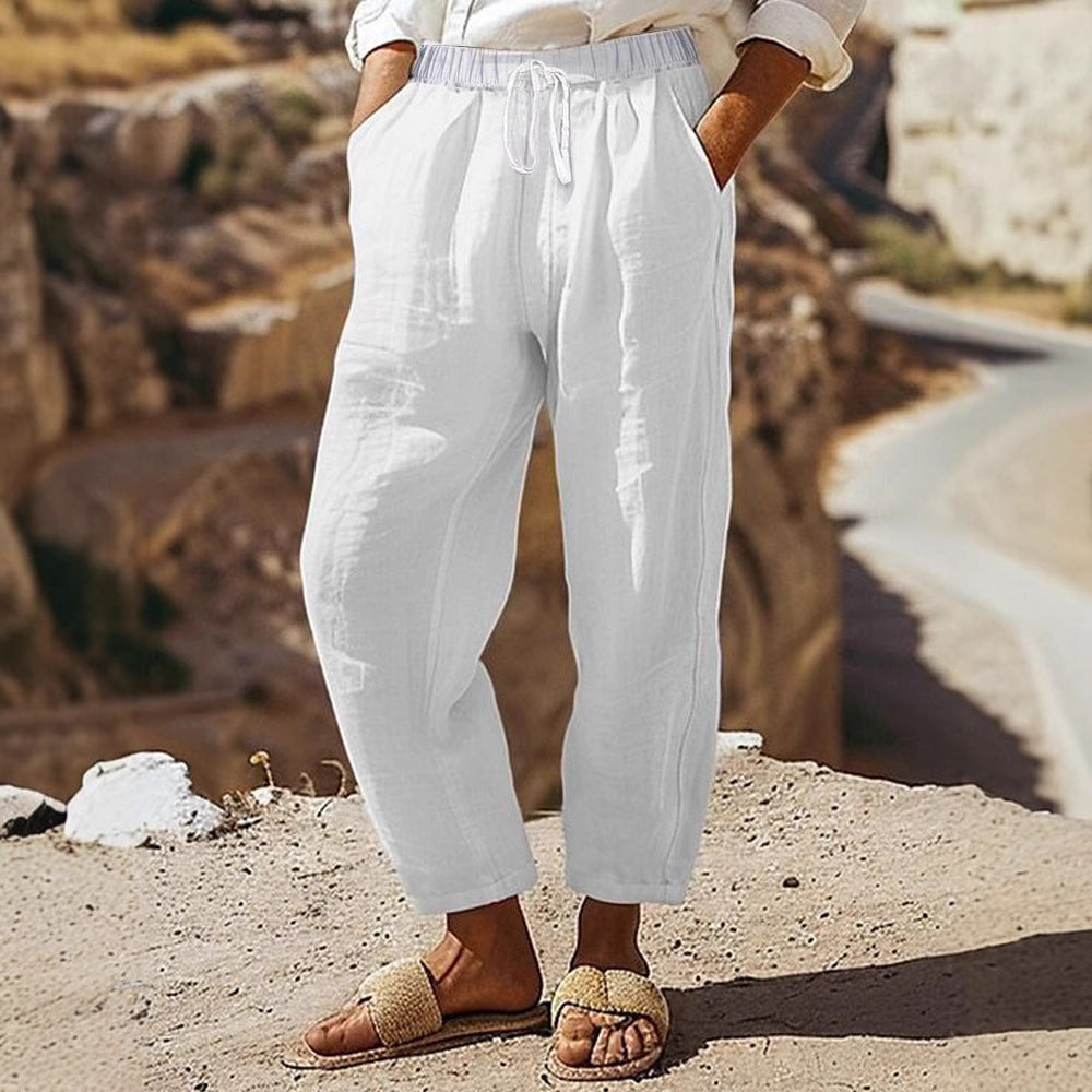 Damen Casual-Chino Leinenoptik Culotte mit elastischem Tunnelzugbund und Eingrifftaschen EB