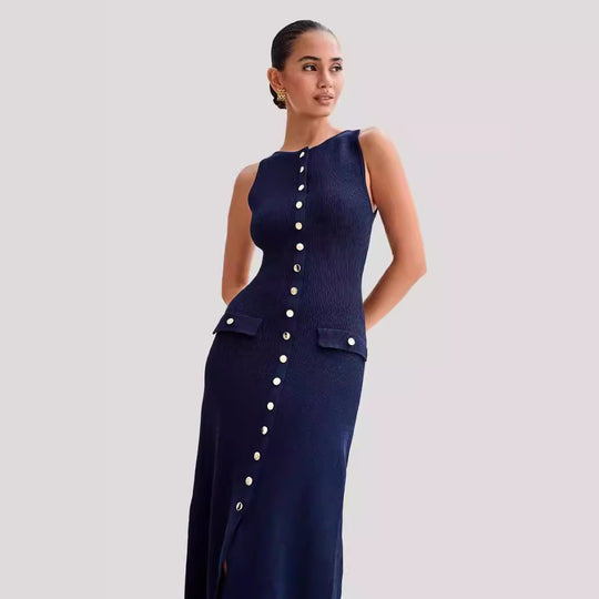 Damen Strick-Maxikleid mit durchgehendem Knopfverschluss EB