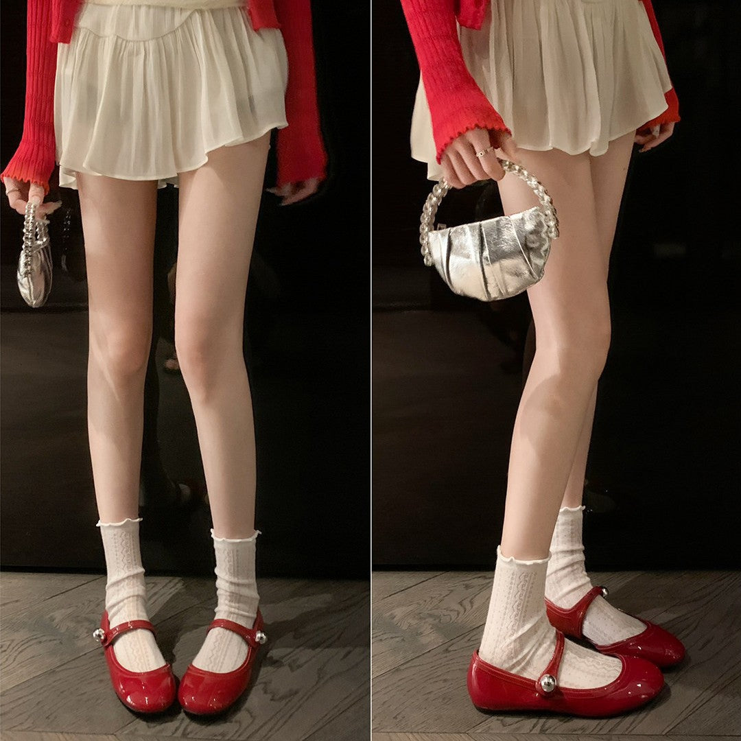 Damen Ballerinas mit modischem Riemchen und glänzender Oberfläche EB