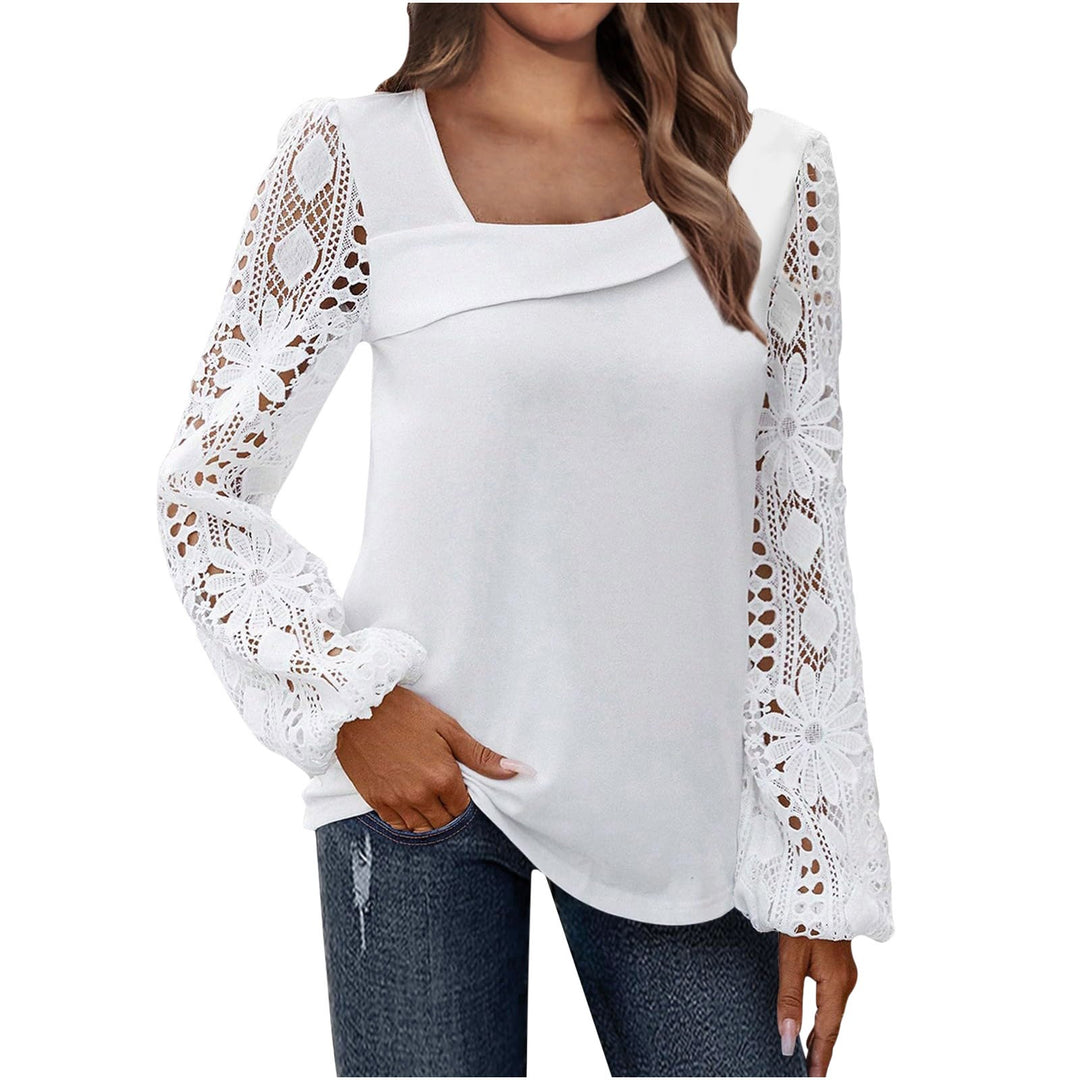 Damen Bluse mit floralen Spitzenärmel und voluminösem Schnitt EB