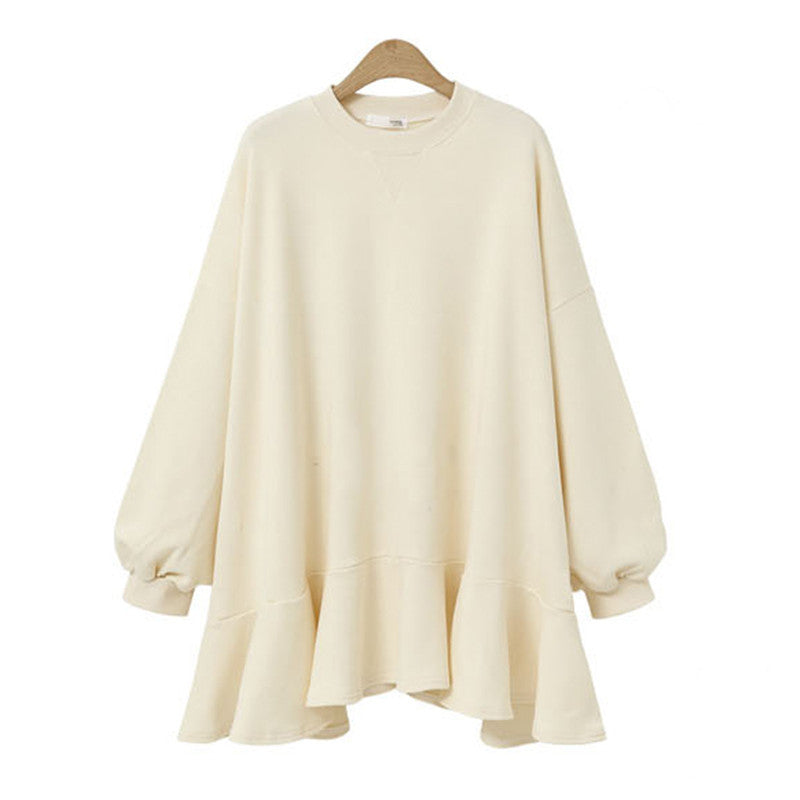 Damen nan oversized Sweatshirtkleid mit Volantsaum und Ballonärmeln EB