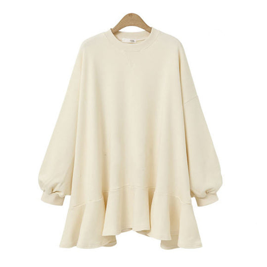 Damen nan oversized Sweatshirtkleid mit Volantsaum und Ballonärmeln EB