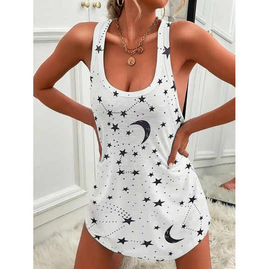 Damen luftiges Trägershirt mit Sternen- und Mondmotiv EB