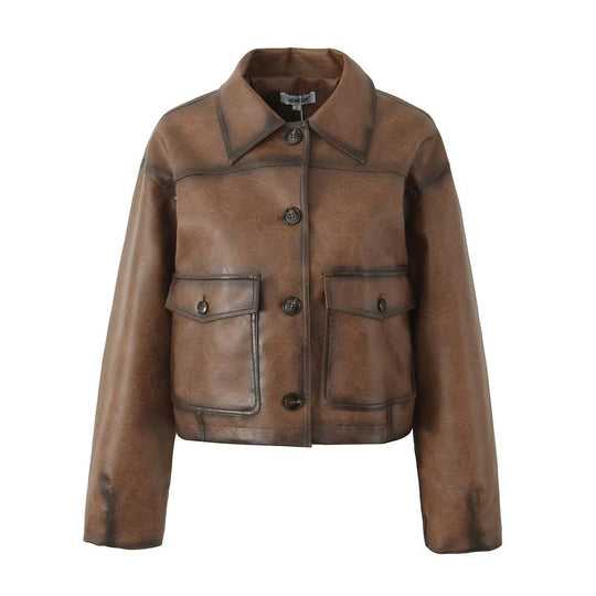 Damen Kunstlederjacke mit praktischen Taschen und modernem Schnitt EB
