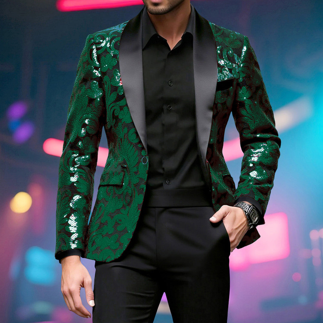 Herren glitzernder Anzugblazer mit floralen Paillettenmustern EB