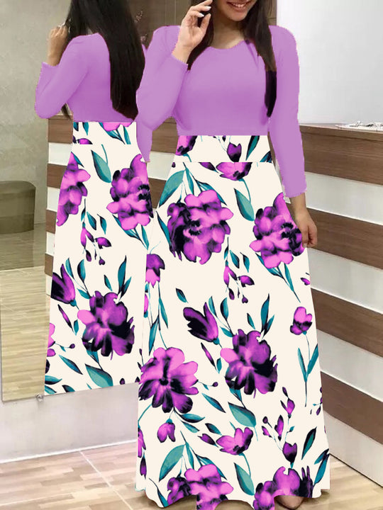 Damen Elegantes Maxikleid mit grafischem Druck und flexiblem Bund EB
