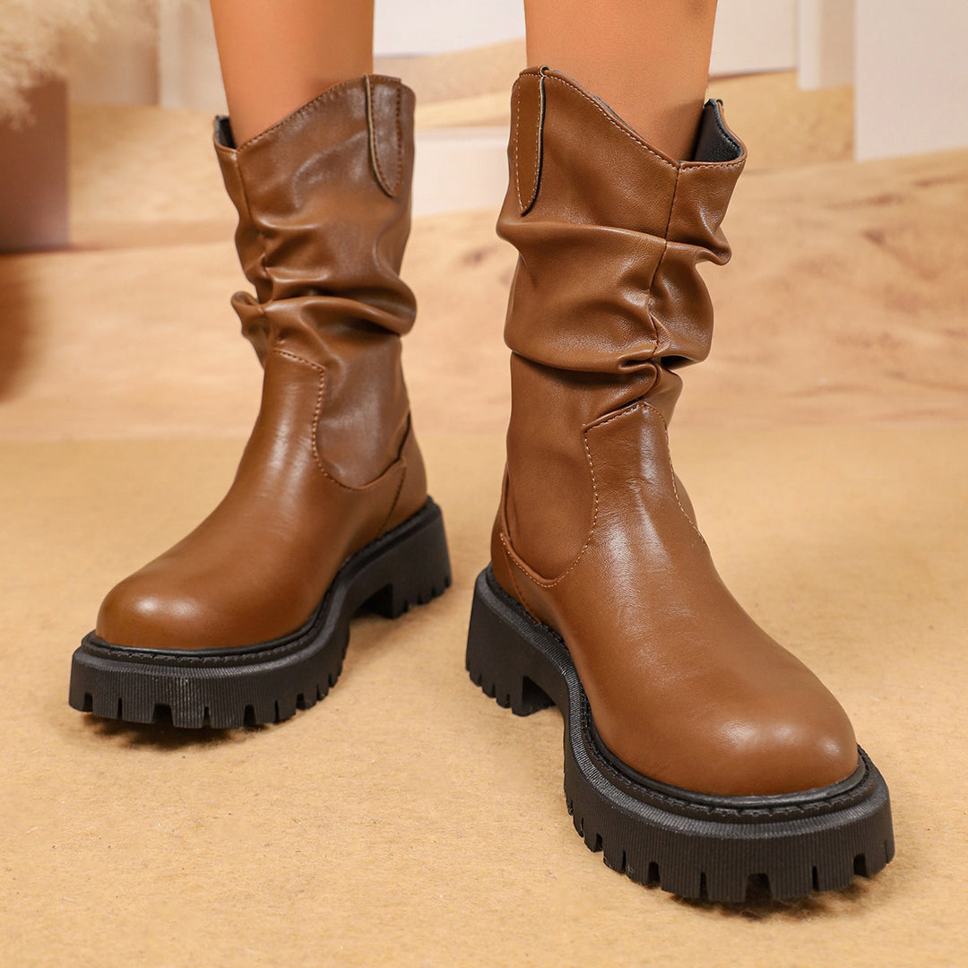 Damen nan robuste Chelsea-Plateau-Stiefelette mit grober Profilsohle und Filz-Einsätzen EB
