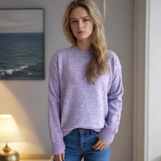 Damen lässiger Pullover mit weitem Schnitt und modernem Rippstrickdesign EB