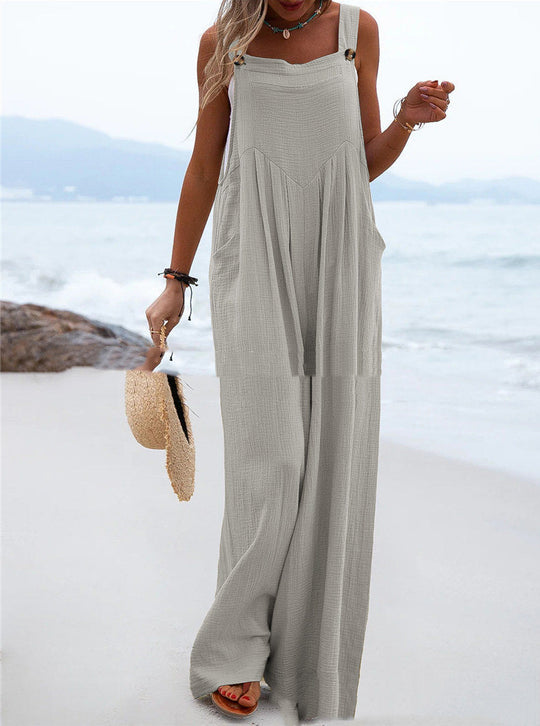 Damen luftiger Jumpsuit mit praktischen Taschen und verstellbaren Trägern EB