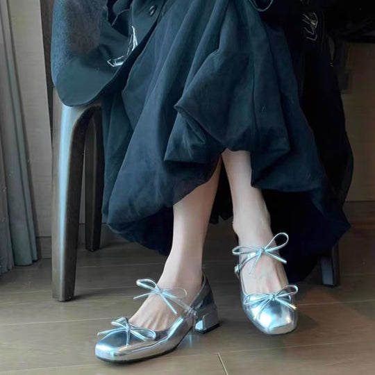 Damen elegante Ballerinas mit glänzender Oberfläche und niedlichem Schleifendetail EB
