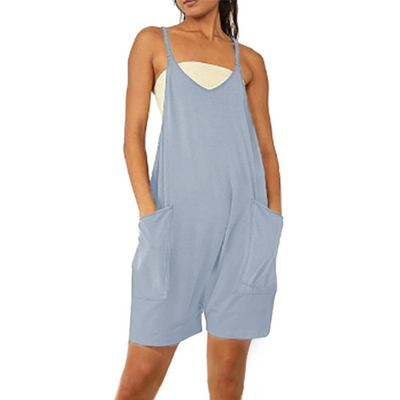 Damen Lässiger Jumpsuit mit tiefem Ausschnitt und praktischen Taschen EB