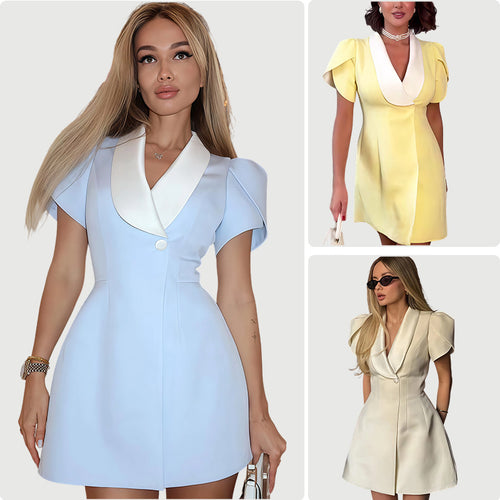 Damen Blazer-inspiriertes Kurzkleid mit eleganter Kragenpartie und Puffärmeln EB