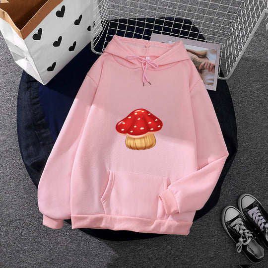 Damen nan leichter Oversize Kapuzenpullover mit Herz‑EKG‑Motiv, langen Kordeln und elastischem Bund EB