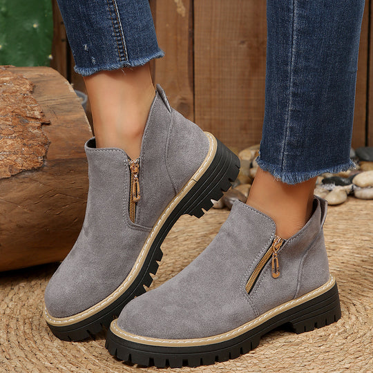 Damen modische Ankle-Stiefeletten mit seitlichem Reißverschluss und rutschfester Sohle EB