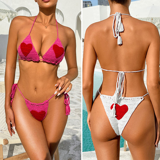 Damen Häkel-Bikini-Set mit Herz-Motiv und anpassbarem Trägersystem EB