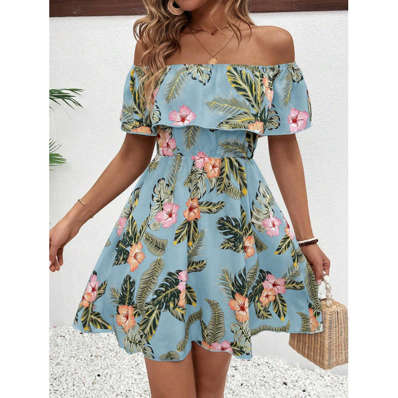 Damen Off-Shoulder Sommerkleid mit floralem Muster EB