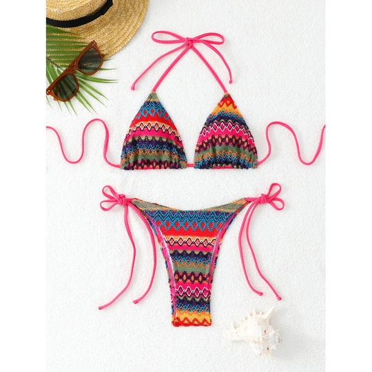 Damen Triangel-Bikini-Set mit farbenfrohem Ethno-Muster EB