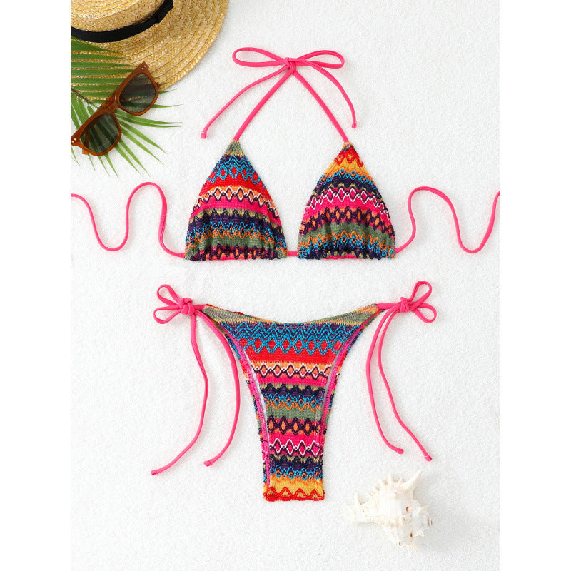 Damen Triangel-Bikini mit farbenfrohem Muster EB