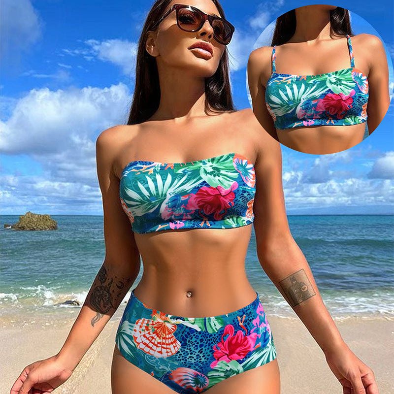 Damen Bikini-Set mit floralem Design und hoch tailliertem Schnitt EB