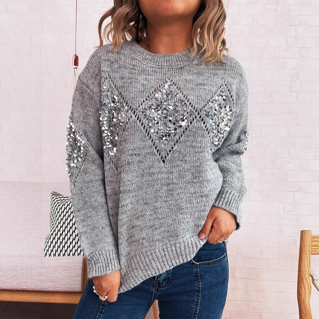 Damen Strickpullover mit glitzernden Applikationen EB