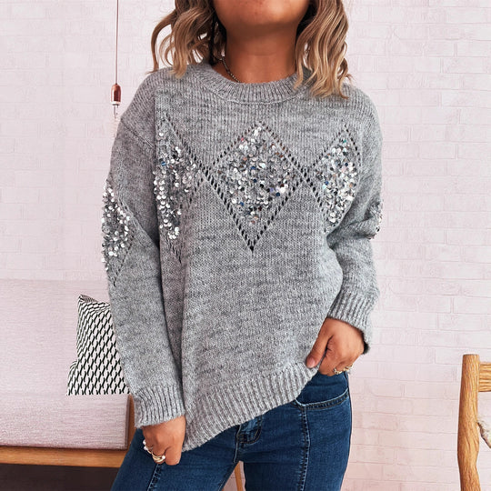 Damen Strickpullover mit glitzernden Applikationen EB