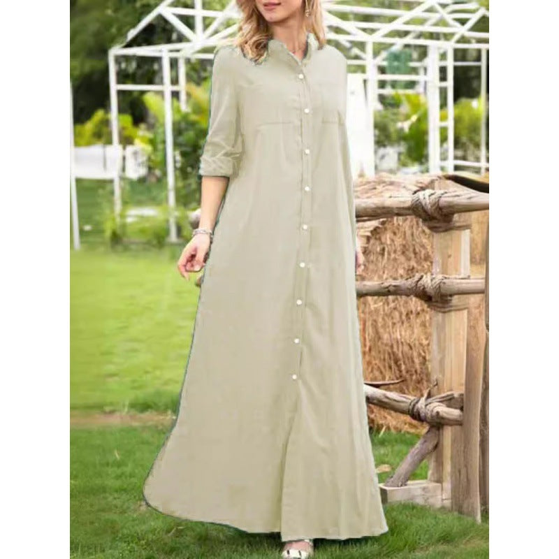 Damen Hemdblusenkleid mit verdecktem Knopfverschluss und seitlichen Taschen EB