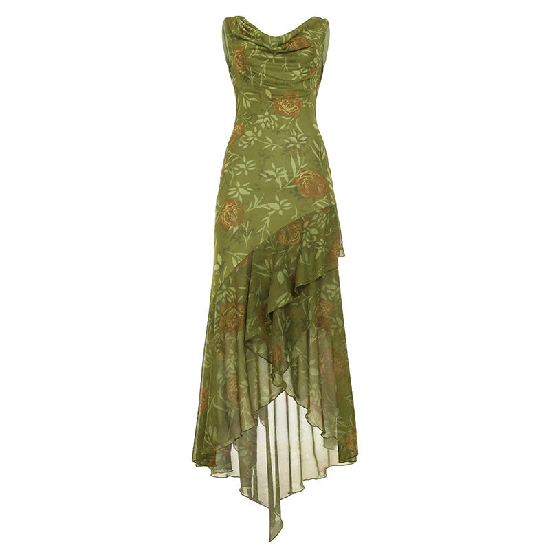 Damen Maxikleid mit asymmetrischem Saum und floralem Design EB