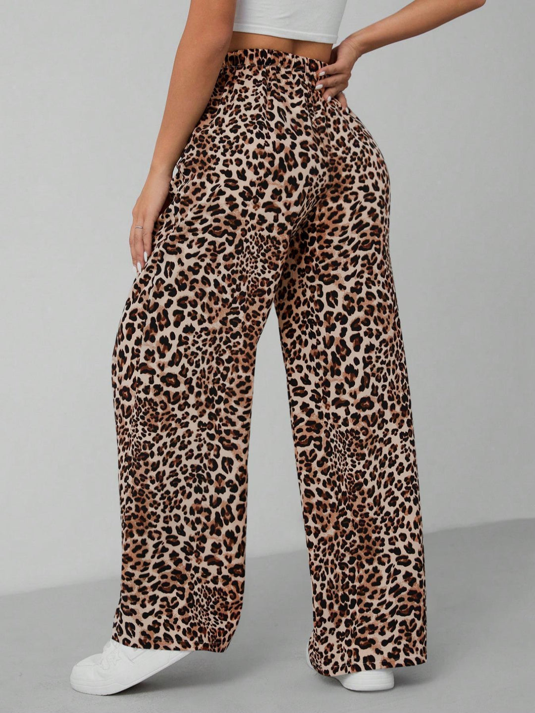 Damen Relaxed Fit Leopardenmuster Palazzo-Hose EB