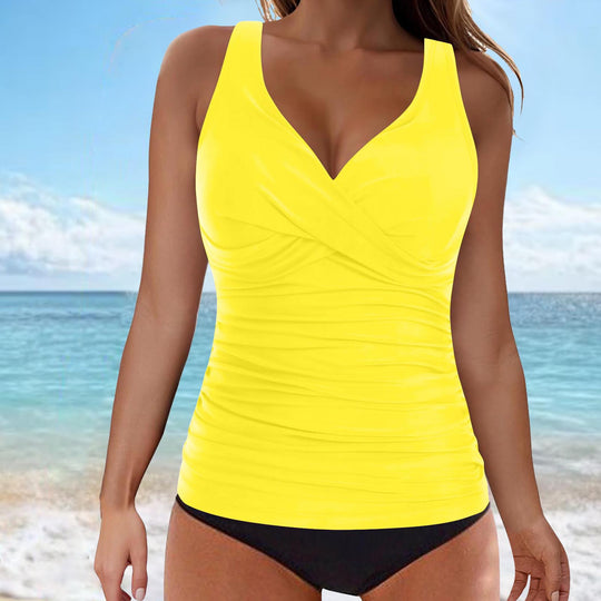 Damen elegantes Wickel-Badeoberteil mit Rüschen EB