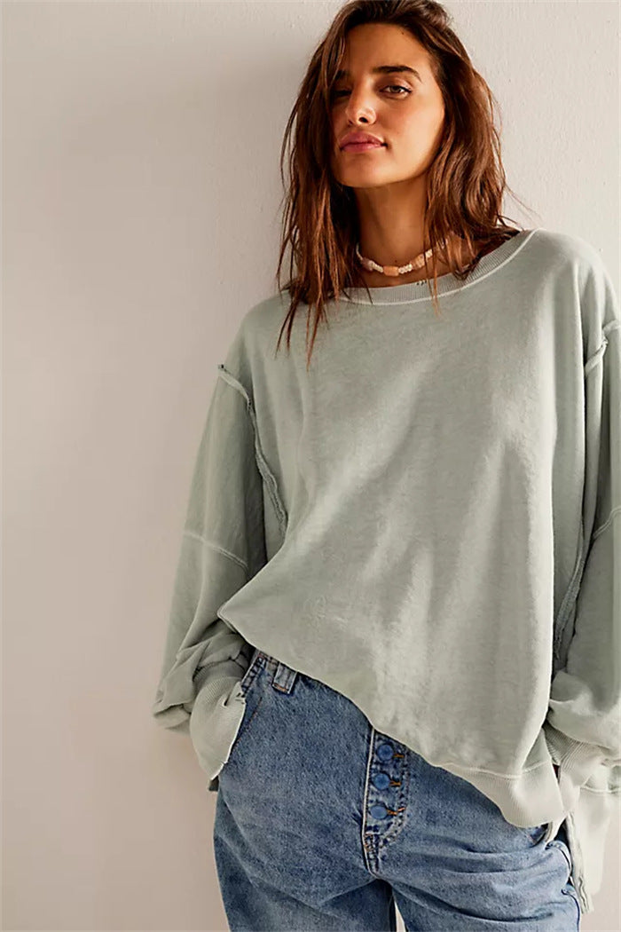 Damen oversized Sweatshirt mit Ballonärmeln, offenen Saumnähten und seitlichen Schlitzen Eichborn Berlin