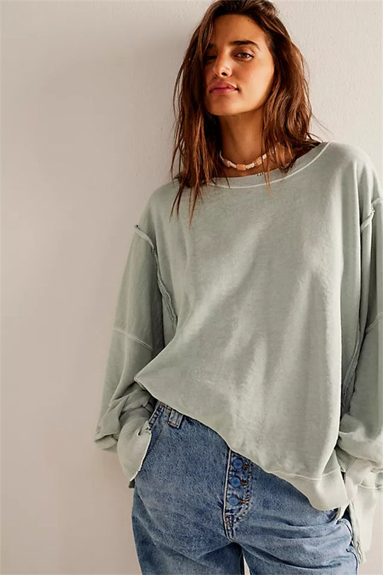 Damen oversized Sweatshirt mit Ballonärmeln, offenen Saumnähten und seitlichen Schlitzen Eichborn Berlin