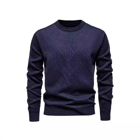 Herren Strickpullover mit strukturiertem Rautenmuster und klassischem Rundhalsausschnitt EB