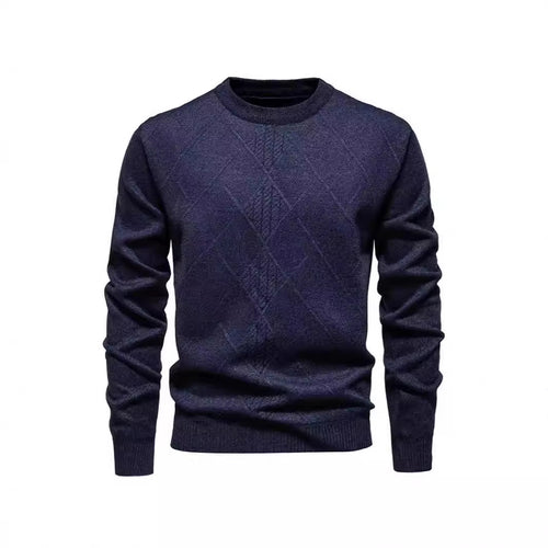 Herren Strickpullover mit strukturiertem Rautenmuster und klassischem Rundhalsausschnitt EB