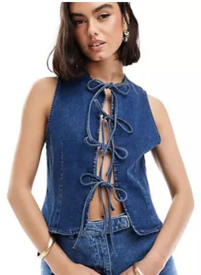 Damen Denim-Weste mit innovativem Schnürverschluss und stylischem Design EB