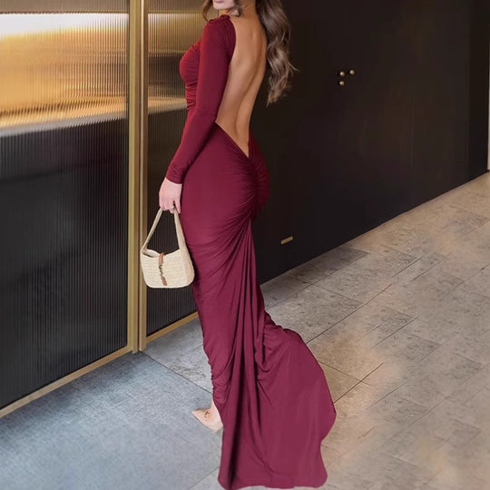 Damen Elegantes und verführerisches Maxikleid mit tiefem Rückenausschnitt EB