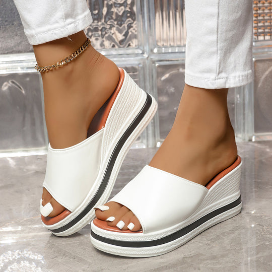 Damen Wedge-Pantoletten mit durchgehendem Plattform-Korkdesign EB