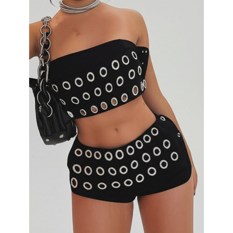 Damen modischer Minirock mit asymmetrischem Schnitt und metallischen Details EB