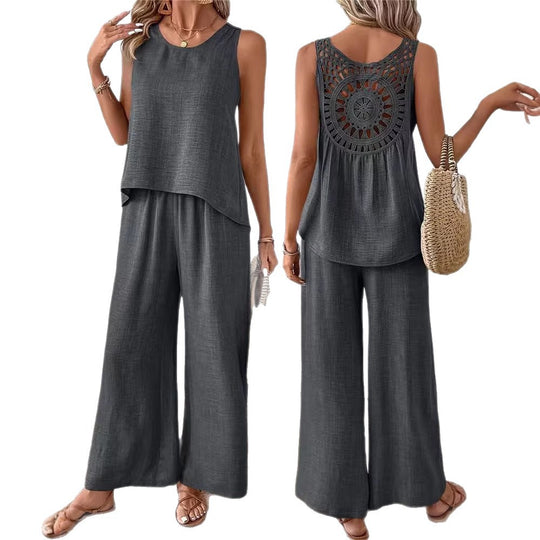 Damen Lässiges und luftiges Zweiteiliges Set mit Oberteil und weitem Hosen EB