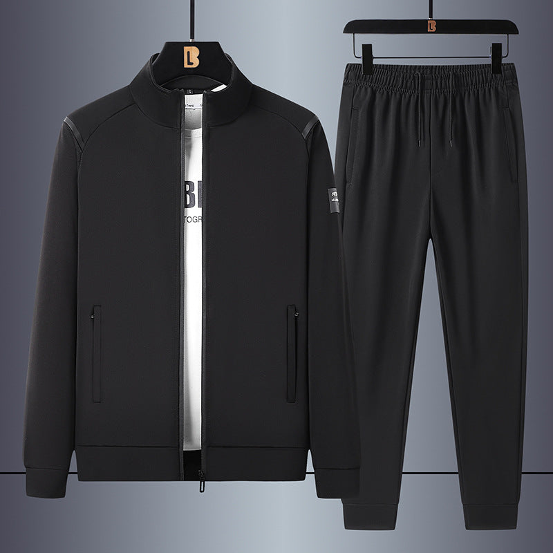 Herren sportliches Freizeit-Trainingsset mit Stehkragen-Reißverschlussjacke und elastischer Tunnelzug-Jogginghose EB
