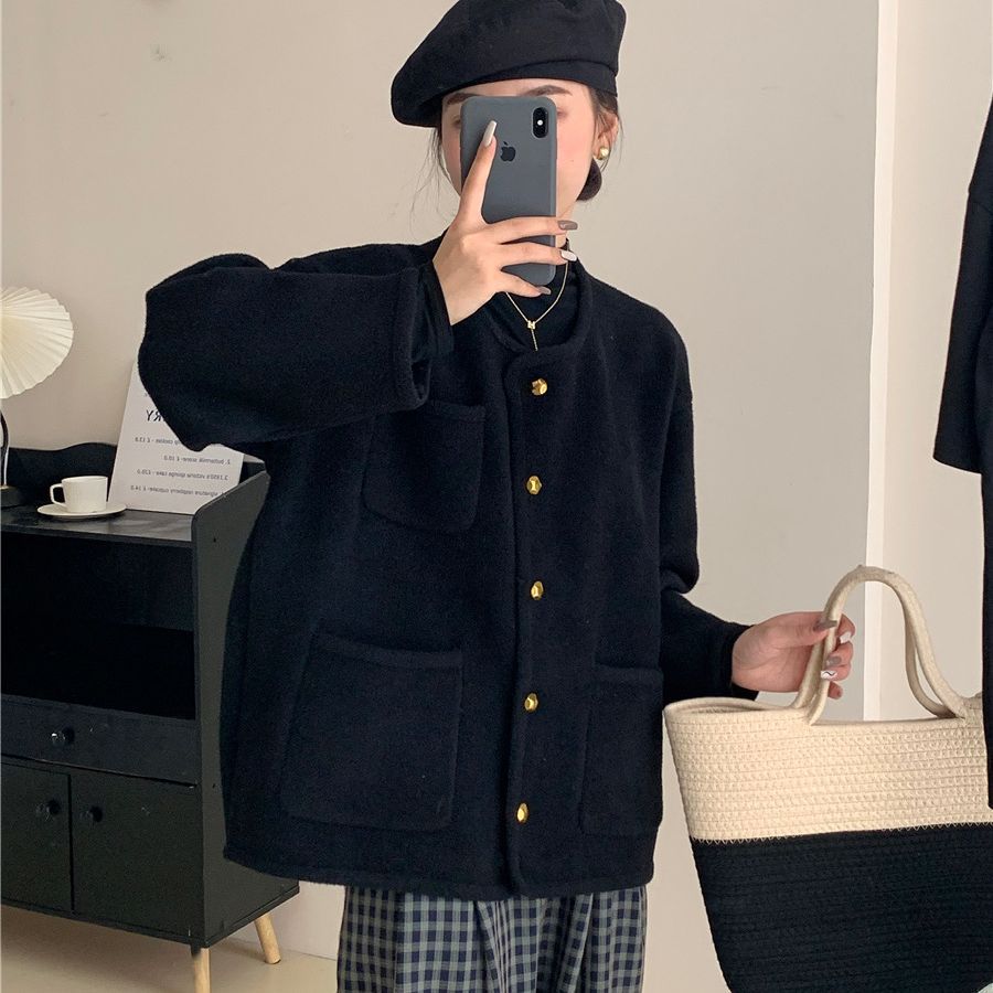 Damen Softe Jacke mit dekorativen Knöpfen und großen Taschen EB