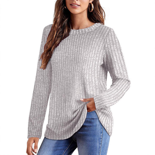 Damen Geripptes Feinstrick-Longsleeve mit Rundhalsausschnitt und asymmetrischem Saum EB