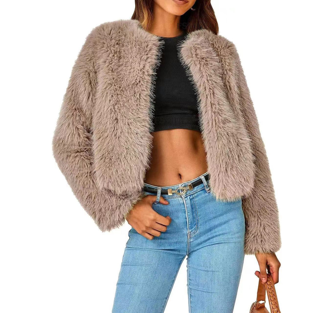 Damen Kuschelige Kurze Pelzjacke EB